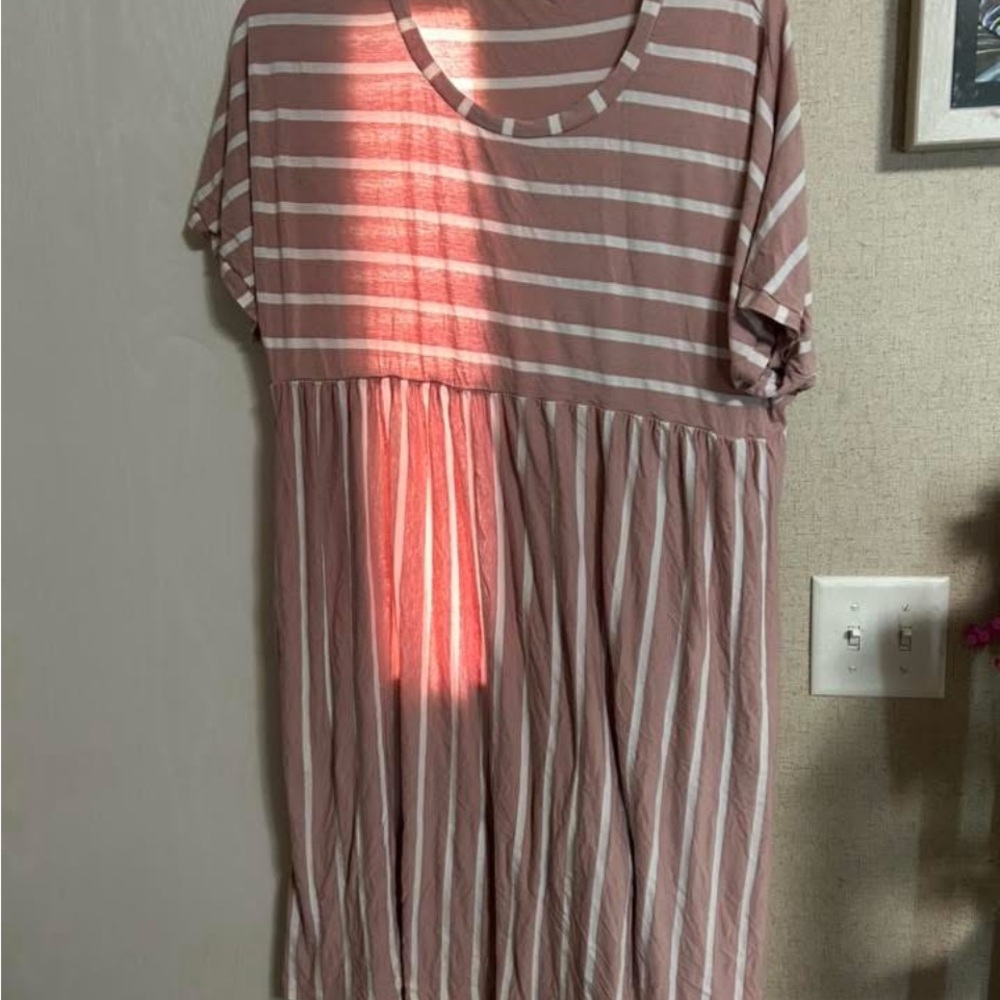 Elegant Striped Midi Dress in Pink and White